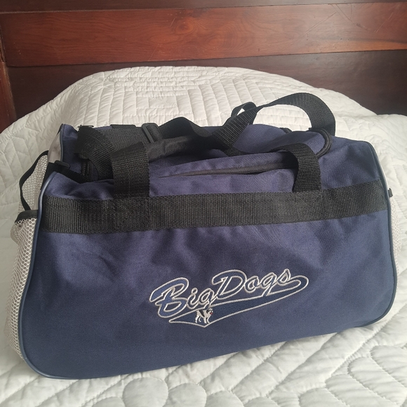 Vintage Y2K 90s Big Dogs Blue Duffle Travel Carry Gym Bag Side Pockets Handles - Picture 1 of 9